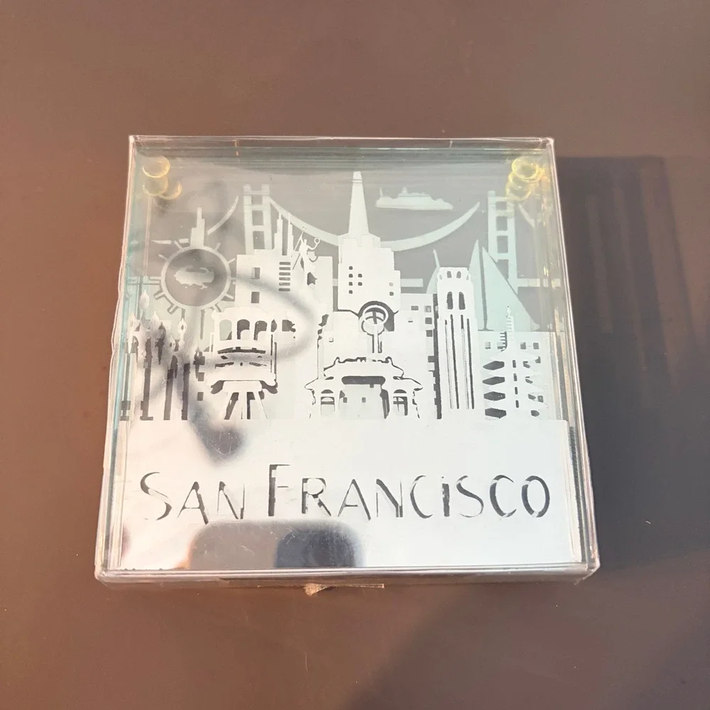 SF Mercantile San Francisco Skyline Mirrored Glass Coaster Set 4pc Silver Clear